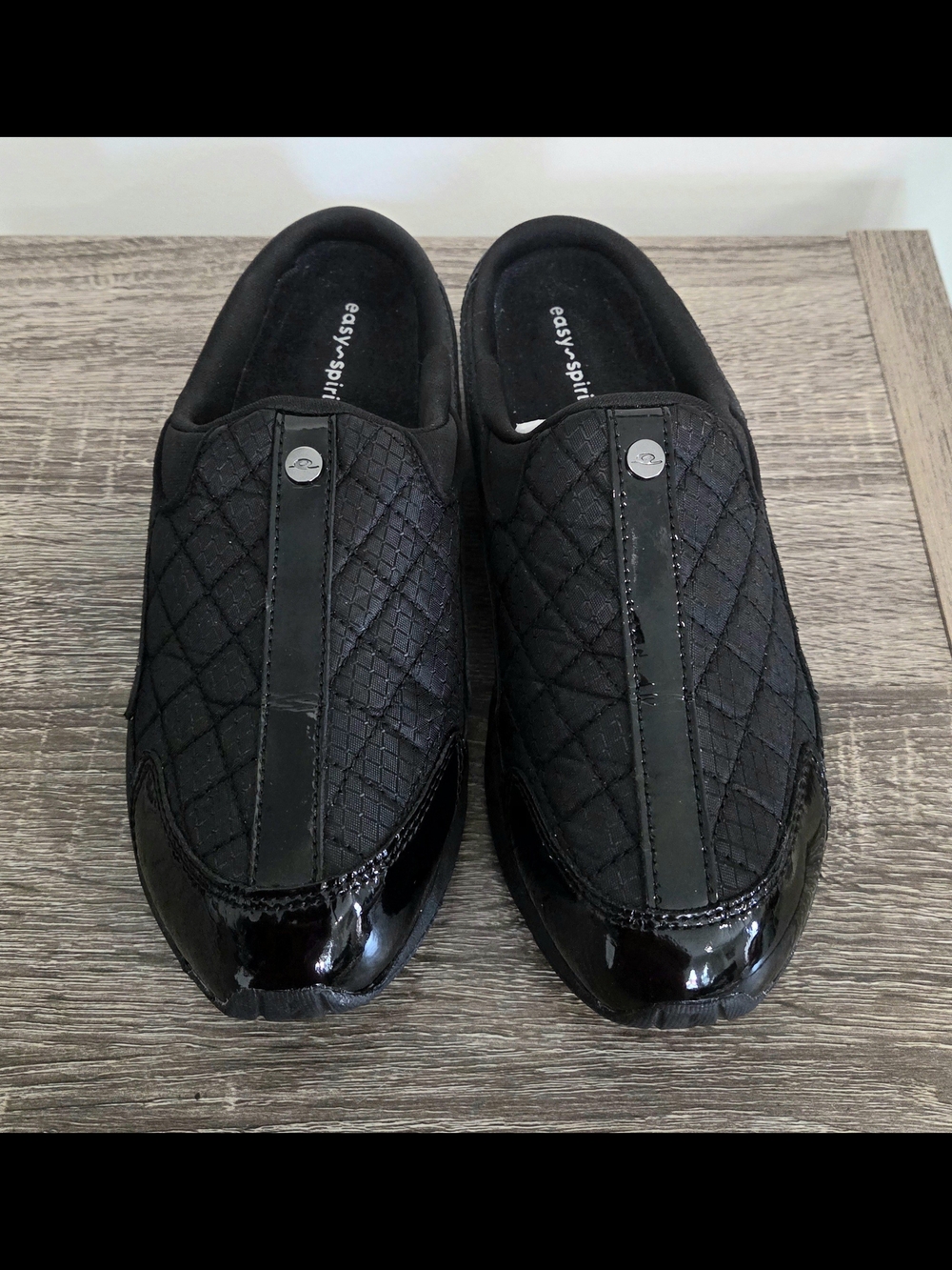 Easy Spirit Traveltime Shoes Womens Black Leather Mule Slip On Comfort Size 7M.